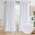 Keqiaosuocai White Linen Full Blackout Curtains for Living Room Track System, Farmhouse Patio Door Pleated Curtains Back Tab Drapes for Cou…