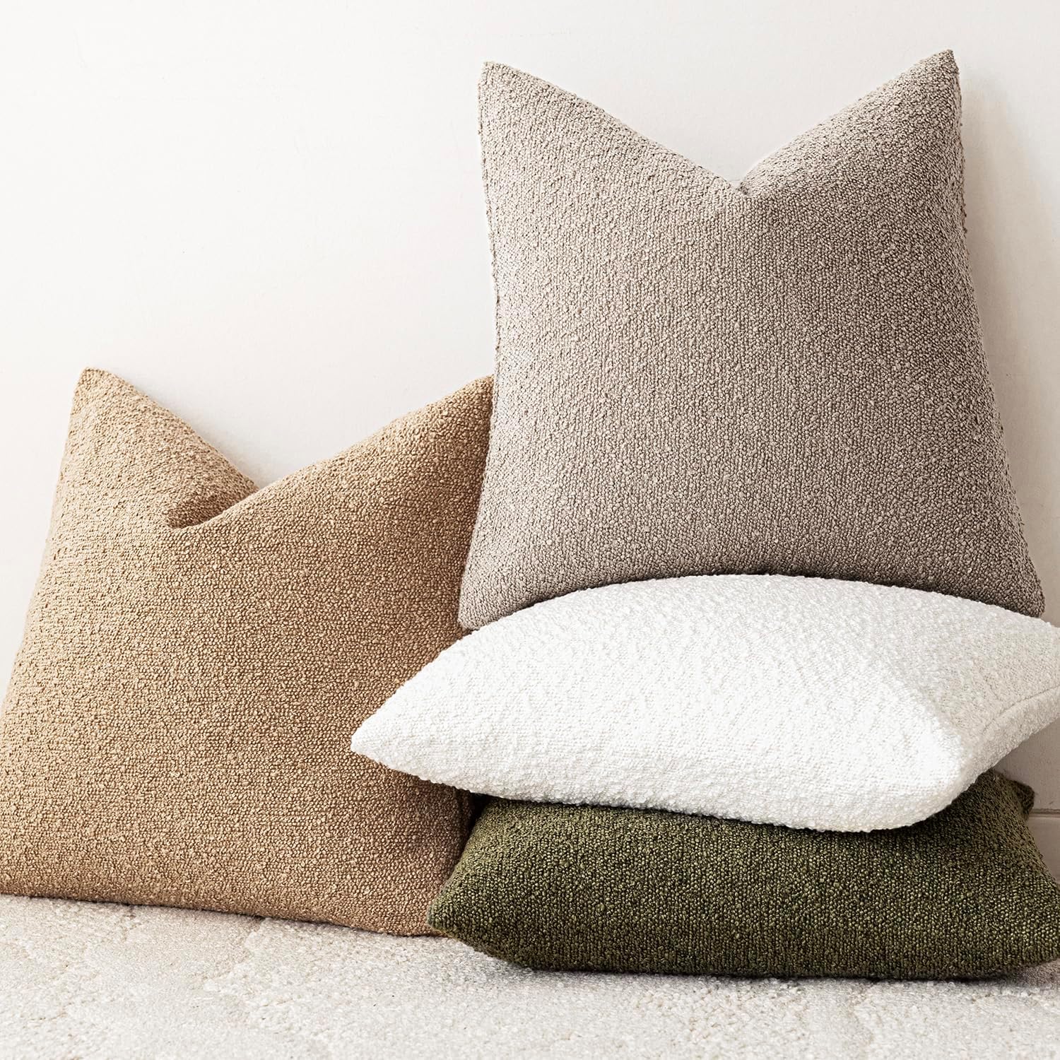 Foindtower Decorative Textured Boucle Throw Pillow Covers Accent Solid Pillow Cases Neutral Soft Cozy Couch Cushion Case for Chair Sofa…