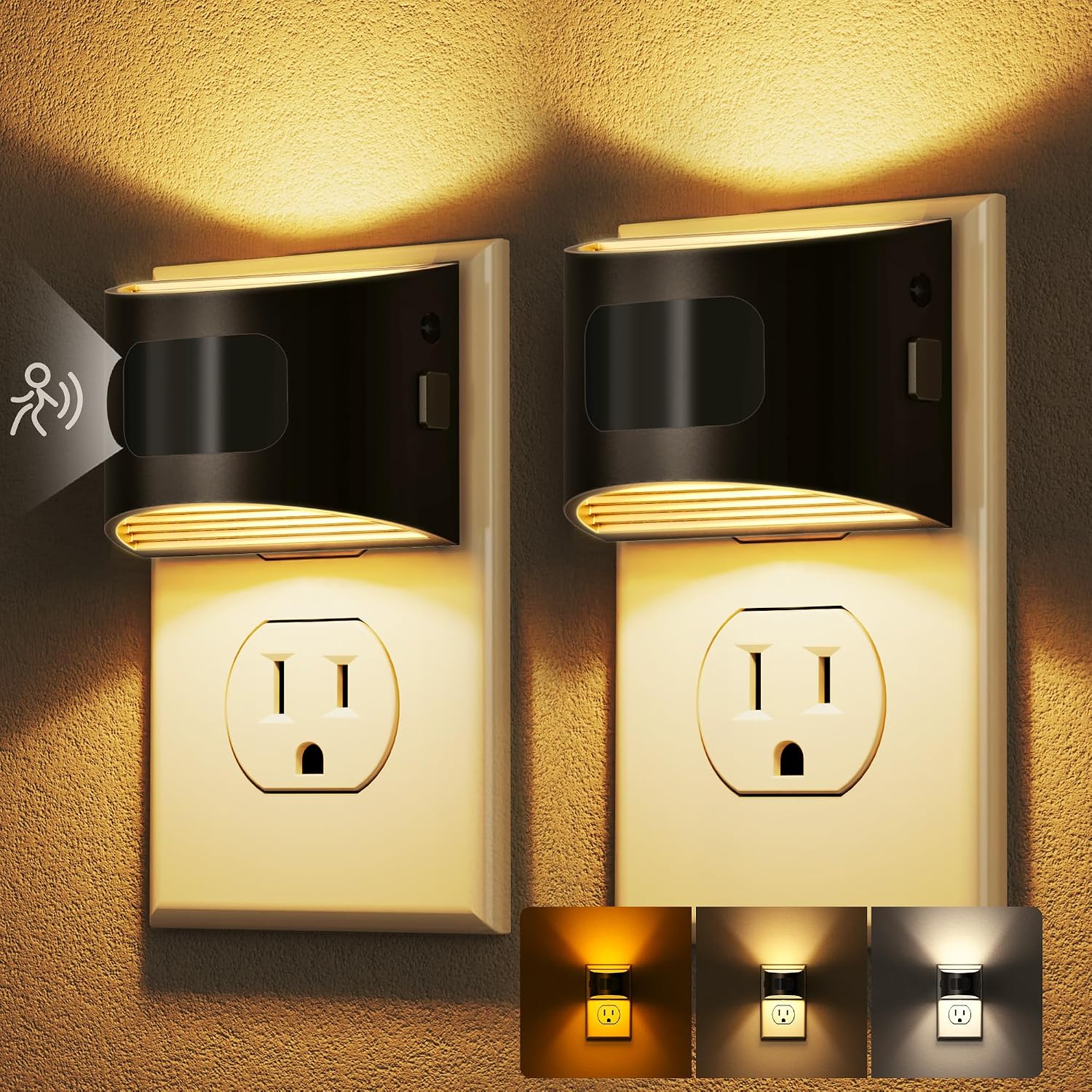 DORESshop LED Night Light[4 Pack], Night Lights Plug into Wall, 3 Color Temperatures Plug in Night Light with Motion Sensor, Dusk to Dawn S…