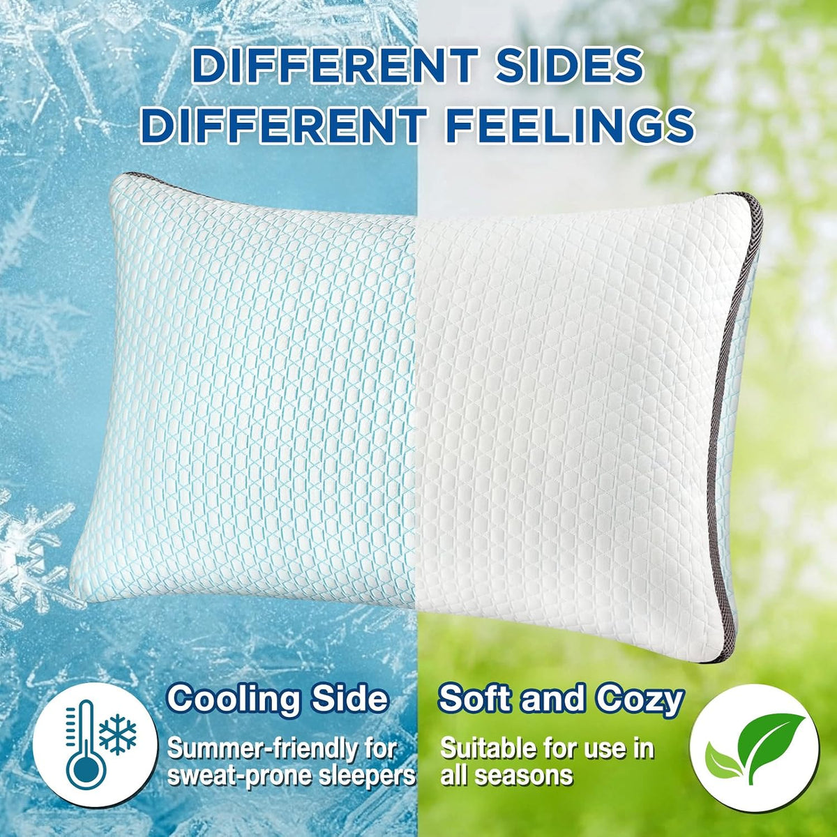 Baskbed Cooling Pillows Queen Size Set of 1, Shredded Memory Foam Pillows 1 Pack, Bed Pillow for Hot Sleepers Adjustable Firm Pillow for Si…