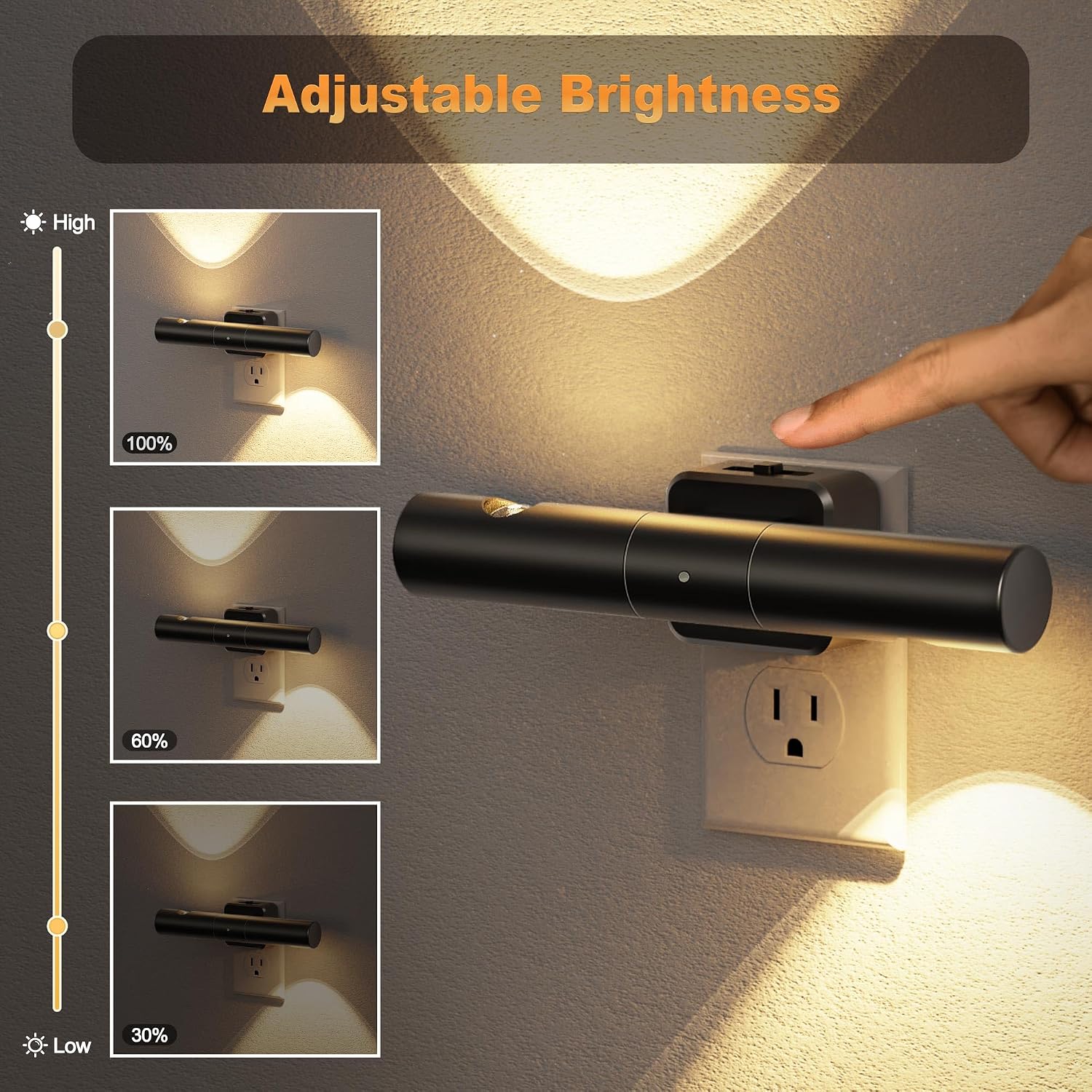 JandCase LED Night Light with 180° Rotatable Plug, Modern Night Lights Plug into Wall, 0-100LM Dimmable Night Light with Dusk-to-Dawn…