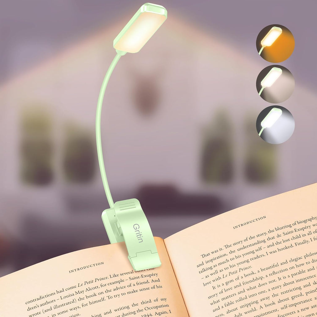 Gritin 9 LED Rechargeable Book Light for Reading in Bed - Eye Caring 3 Color Temperatures, Stepless Dimming Brightness,80 Hrs Runtime…
