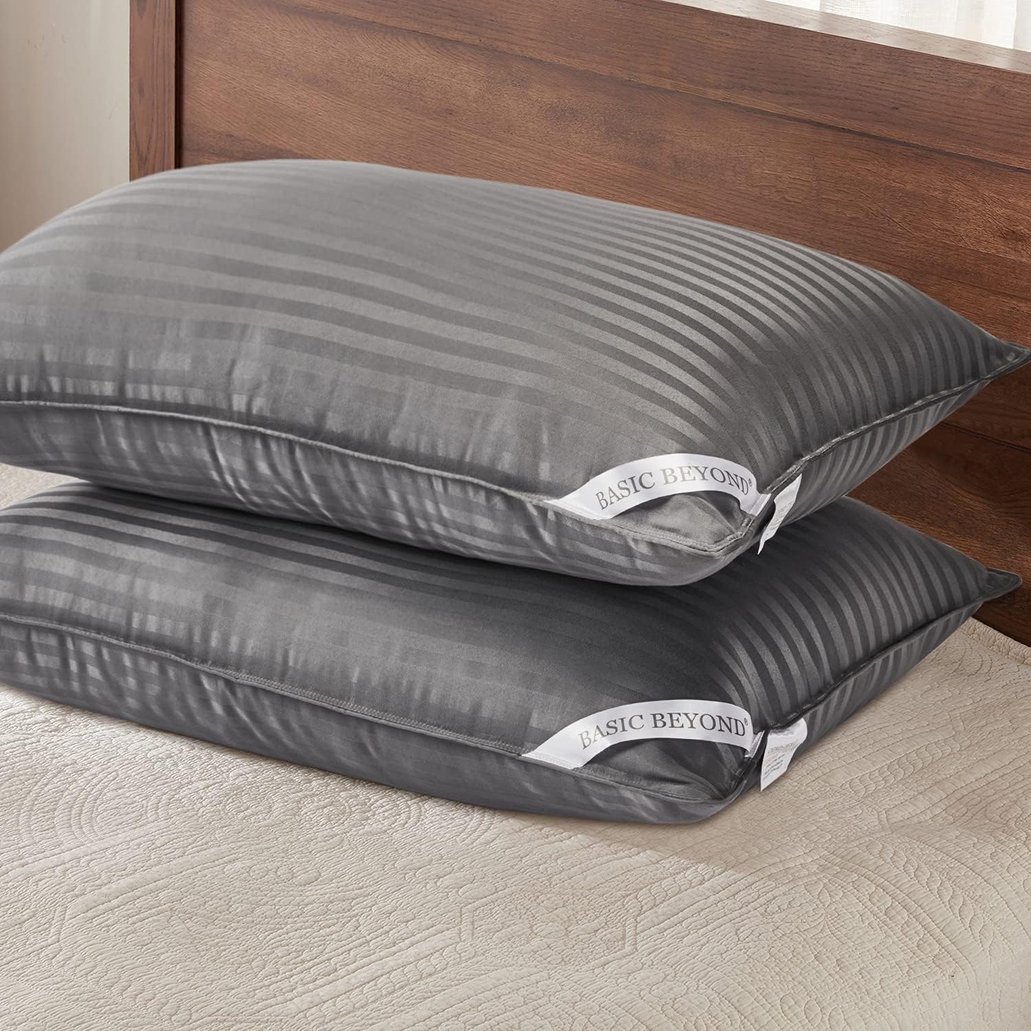 Basic Beyond Standard Size Pillows for Sleeping - Soft Down Alternative Pillows Luxury Hotel Collection Bed Pillows Set of 2, Grey, 20x26…