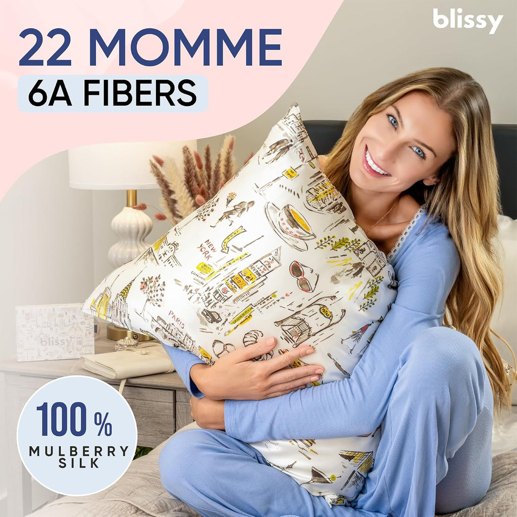 Blissy Silk Pillowcase - 100% Pure Mulberry Silk - 22 Momme 6A High-Grade Fibers - Silk Pillow Cover for Hair & Skin - Regular, Queen &…