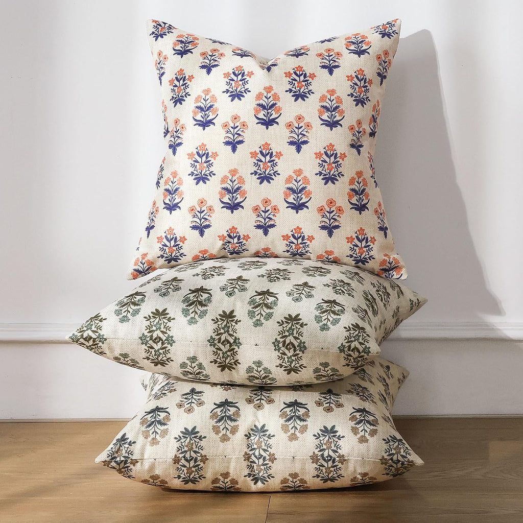 OTOSTAR Floral Print Pillow Covers 16x16 Inch Pack of 2 Double-Sided Brown Green Flower Square Throw Pillow Covers Farmhouse Rustic…