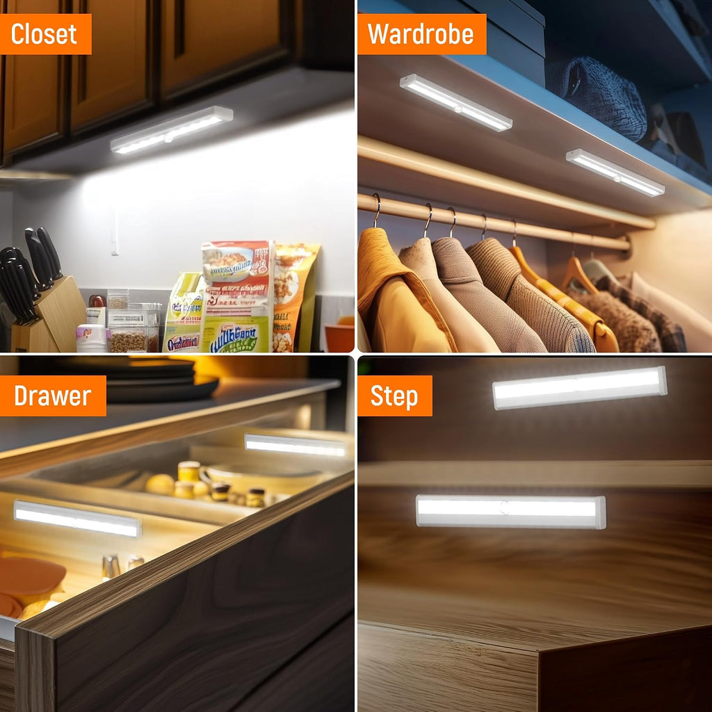 Molrebe Motion Sensor LED Lights, 6 Pack Battery Operated 10 LED Motion Closet Light, Stick-On Anywhere Magnetic Night Light Bar for…