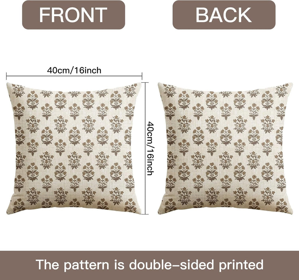 OTOSTAR Floral Print Pillow Covers 16x16 Inch Pack of 2 Double-Sided Brown Flower Square Throw Pillow Covers Farmhouse Rustic Cushion…