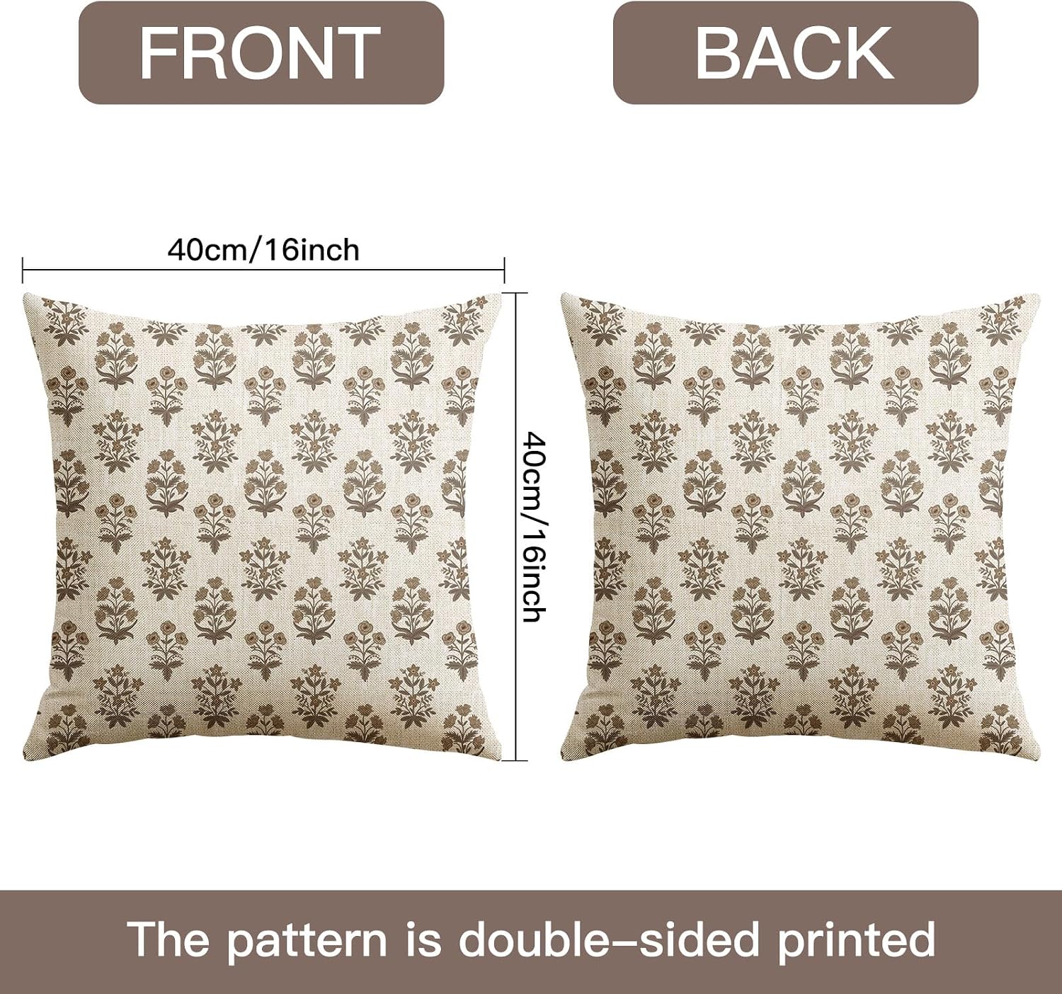 OTOSTAR Floral Print Pillow Covers 16x16 Inch Pack of 2 Double-Sided Brown Flower Square Throw Pillow Covers Farmhouse Rustic Cushion…