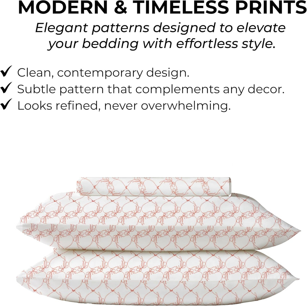 California King Fitted Sheet with 18" Deep Pockets, No Flat - Percale Weave Natural - Breathable 100% Cotton Printed Bedding, 1 Fitted…