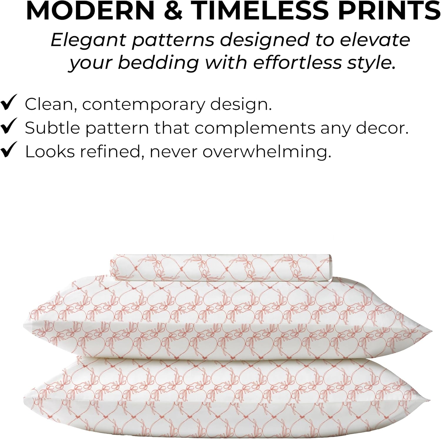 Queen Size Fitted Sheet with 18" Deep Pockets, No Flat - Percale Weave Natural - Breathable 100% Cotton Printed Bedding, 1 Fitted Sheet +…