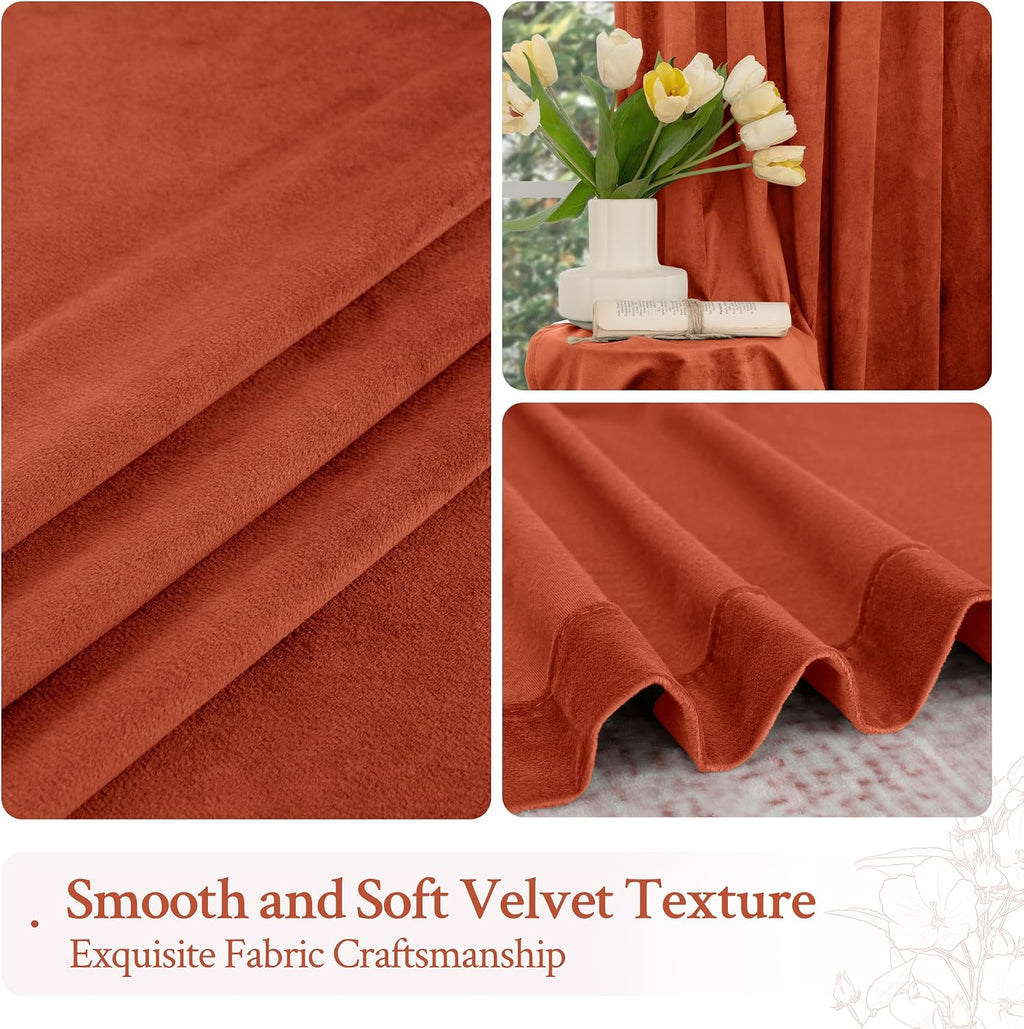 Lamit Terracotta Velvet Curtains 80 Inch for Bedroom, Rust Fall Decor Room Darkening Panels for Farmhouse Thermal Noise Reducing Living Roo…