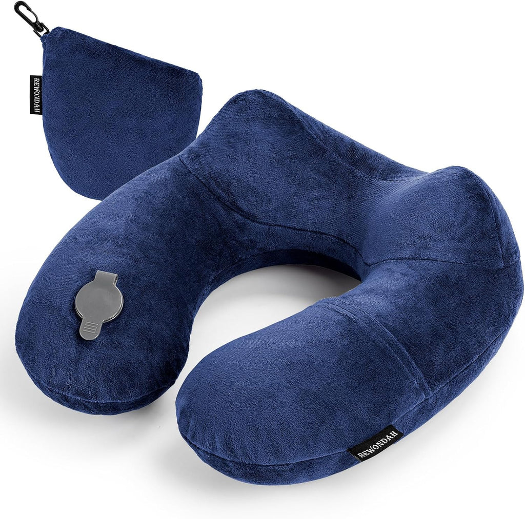 Rewondah Inflatable Travel Pillow for Sleeping Airplane - Inflatable Neck Pillow for Traveling on Plane with Washable Cover, Blow up Neck…