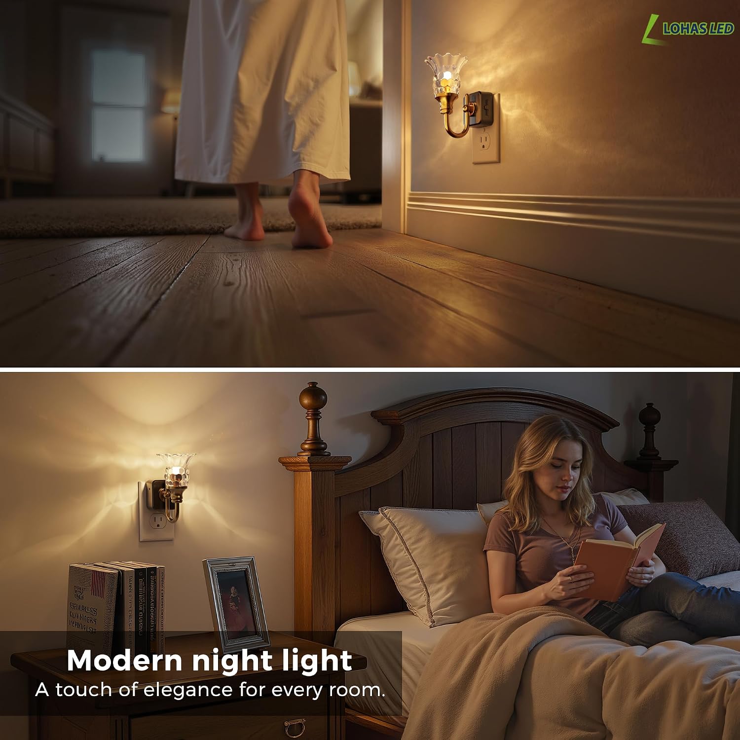 L LOHAS LED Night Lights Plug into Wall, 3000K Soft White LED Floral Night Light with Auto Sensor, 0-100lm Adjustable Brightness Plug in…