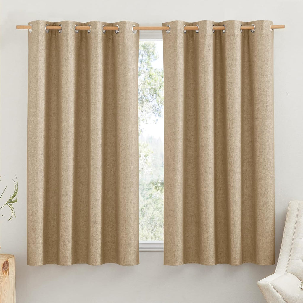 NICETOWN 100% Absolutely Blackout Linen Curtains with Thermal Insulated White Liner, Camel, 52" Wide by 48" Long, 2 Pieces, Linen Blend…