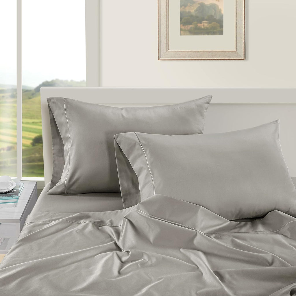 LaneLinen LANE LINEN Pillows Queen Size Set of 2 Soft 100% Egyptian Cotton Cool & Smooth Pillow Cases - Silver Cotton Silver