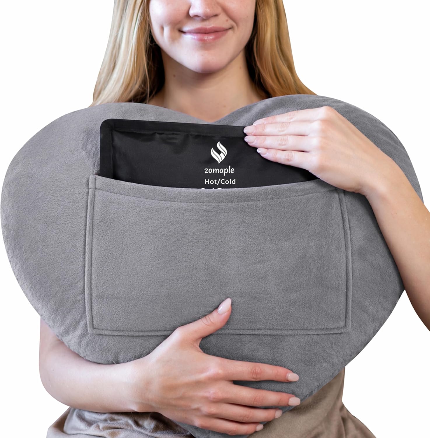 Zomaple Open Heart Surgery Pillow + Gel Pack, Grey – Eases Chest Pressure for Calmer Rides & Rest – Hot/Cold Comfort, Torso Support…