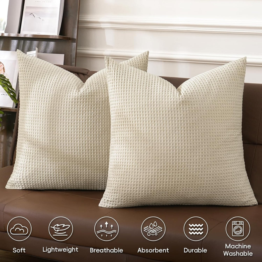 Phf 100% Cotton Waffle Weave Euro Shams 26"X26", No Filling, 2 Pack Elegant Home Decorative Euro Throw Pillow Covers for Bed Couch Sofa, Li…