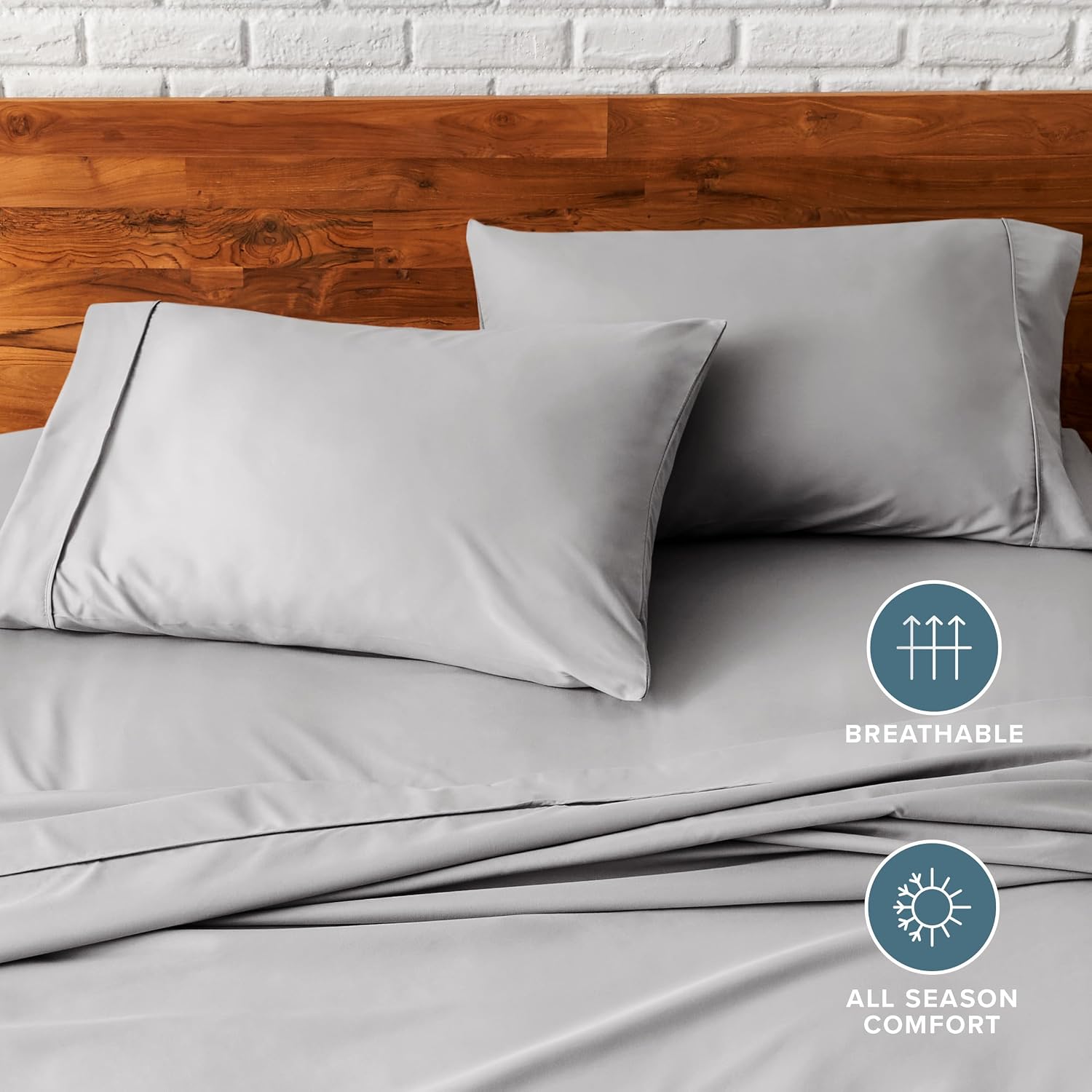 BareHome Bare Home Microfiber Pillow Cases - King Size Set of 2 - Cooling Pillowcases - Double Brushed - Light Grey Pillowcases 2 Pack - Ea…