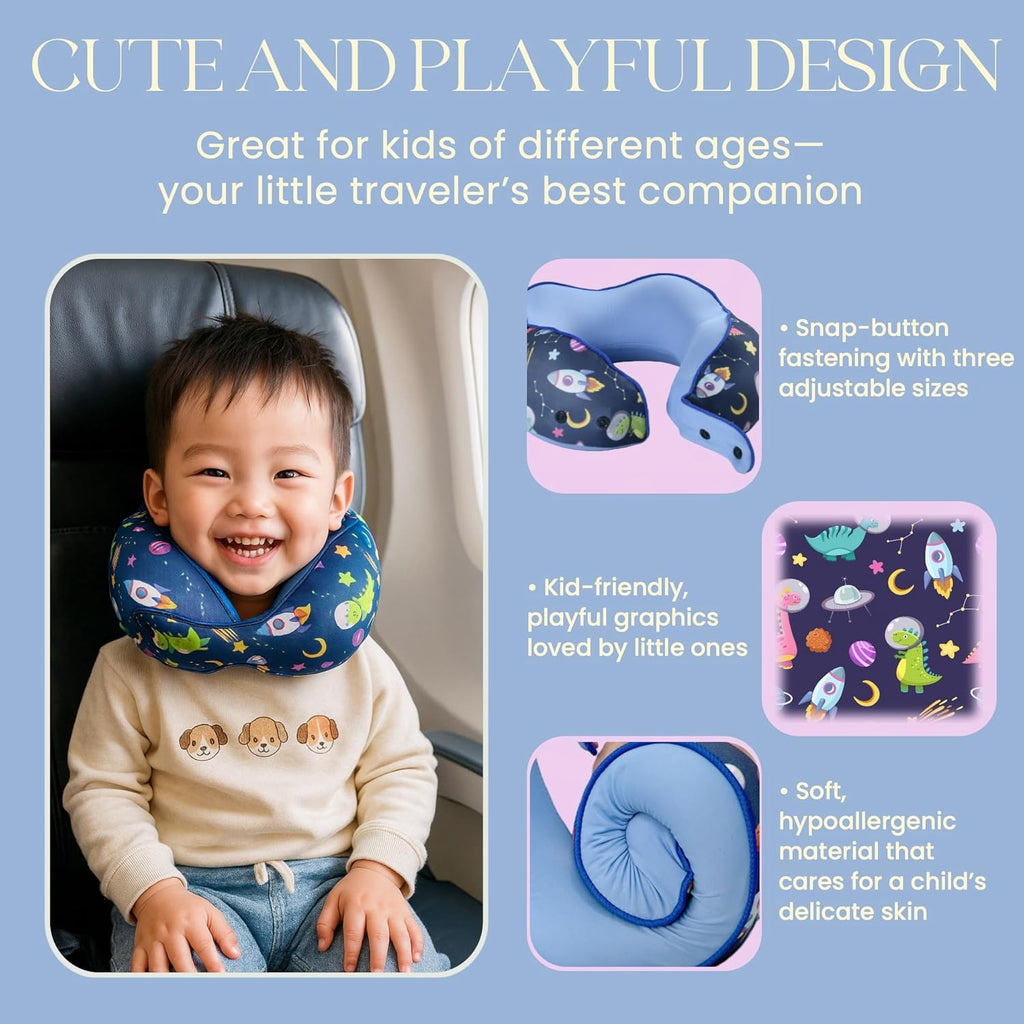 Skytraxcomf SKYTRAX® Certified Kids Safe Memory Foam Travel Neck Pillows for Kids and Toddlers, Cute Cartoon Design, Car Seat & Airplane He…