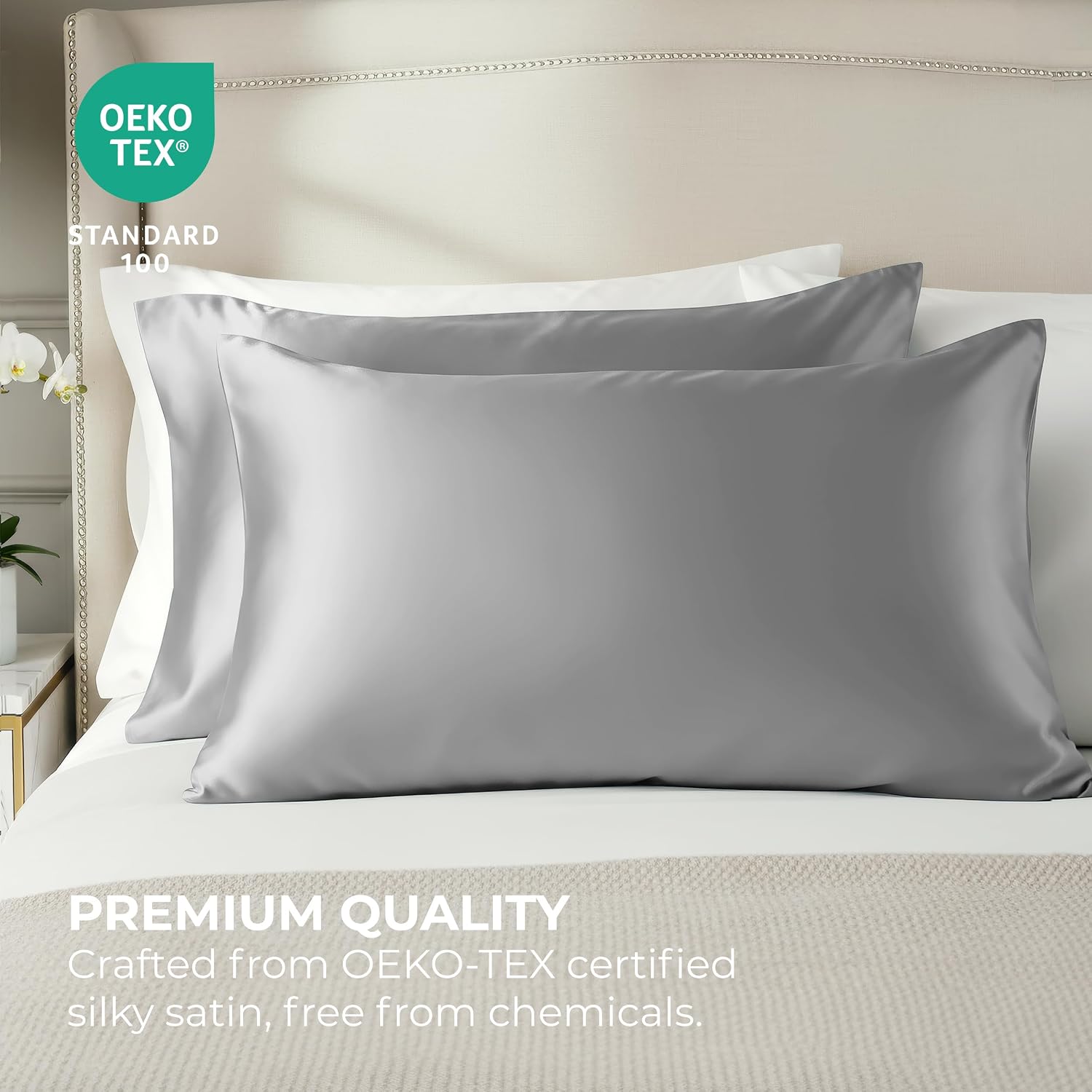 PureBedding Pure Bedding Satin Pillowcase 2 Pack - Queen Size (20"x30", Grey) - Silky Pillow Cases for Hair and Skin - Satin Pillow Covers…
