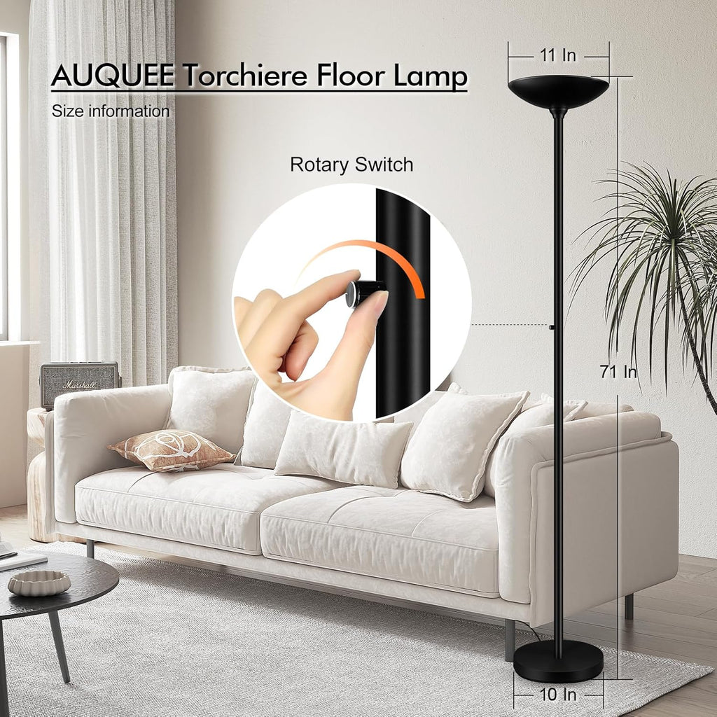Home 30W Torchiere Floor Lamp - 3600LM Super Bright LED Floor Lamp, 71 Inch Stepless Dimmable Standing Lamp with 3000K Lighting, Rotary Swi…