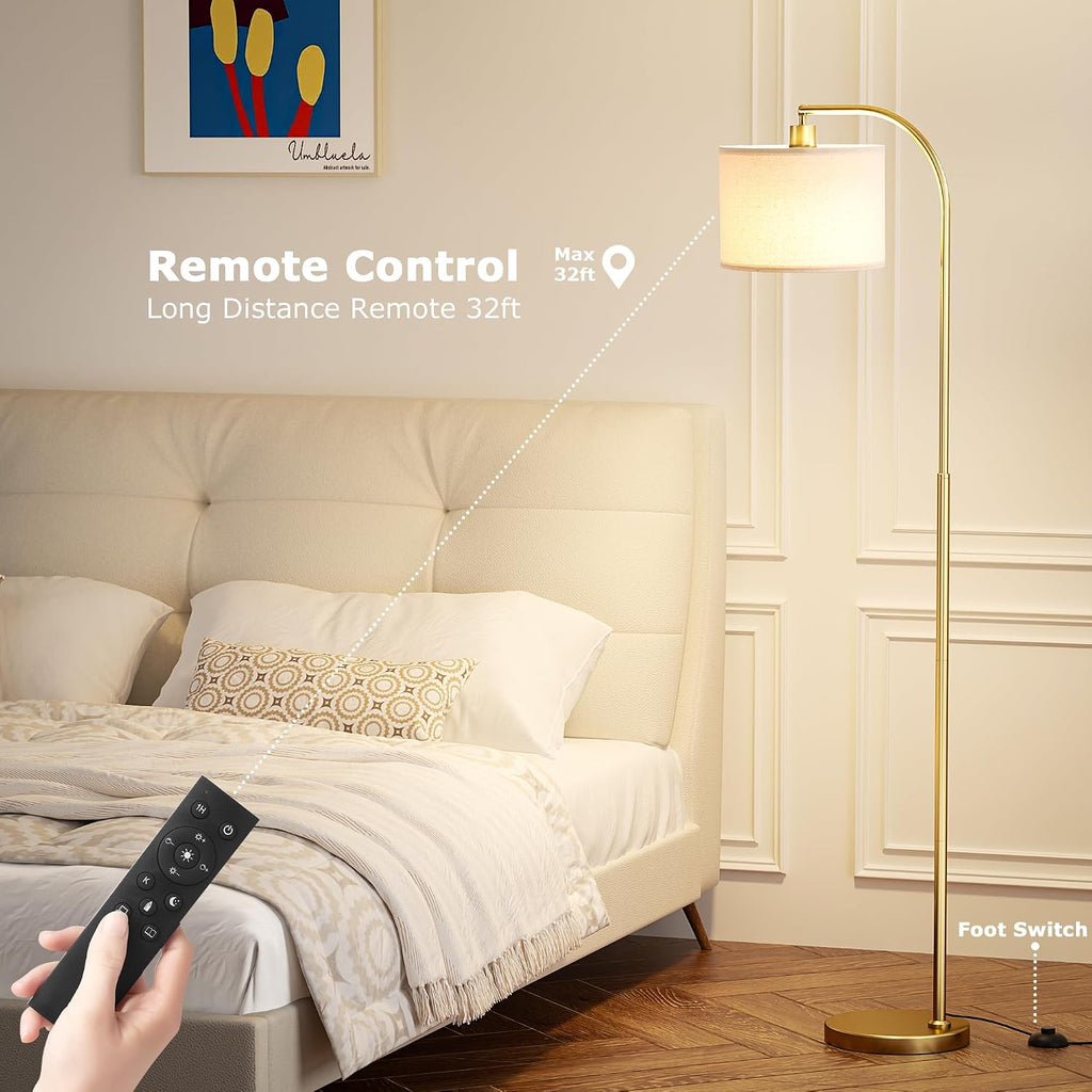 Ambimall Arc Floor Lamp with Remote and Stepless Dimmable Bulb, Colors Temperature & Brightness Adjustable, Gold Floor Lamps for Living Roo…