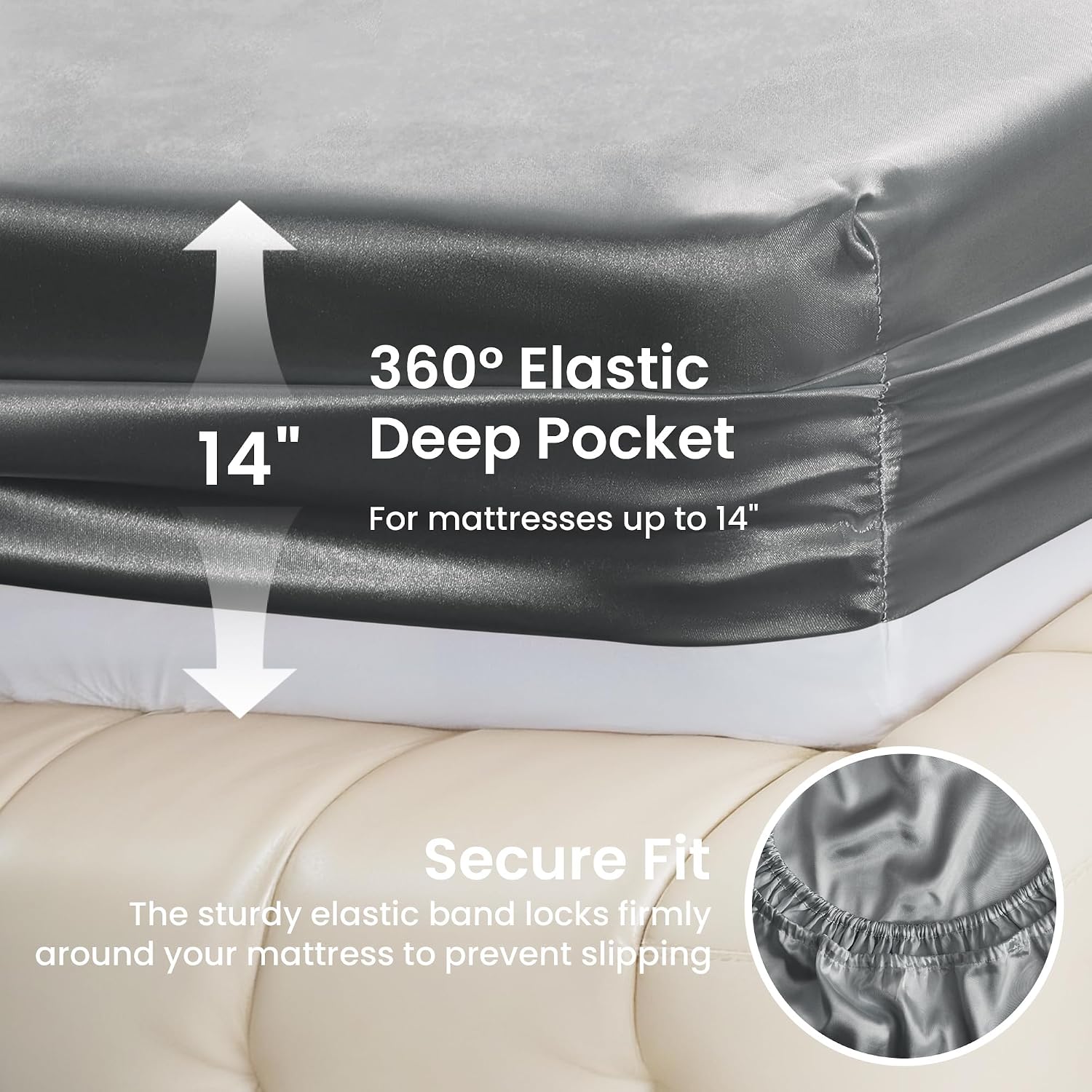 Lovescabin Love's cabin California King Satin Sheet Sets - 4 Piece Dark Grey Silky Sheets Bed Set with Deep Pocket, Luxury Silk Feel Satin…