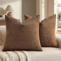decorUhome Chenille Throw Pillow Covers 22x22 Set of 2, Square Decorative Pillow Covers with Zipper for Couch, Sofa, Living Room, Bronze