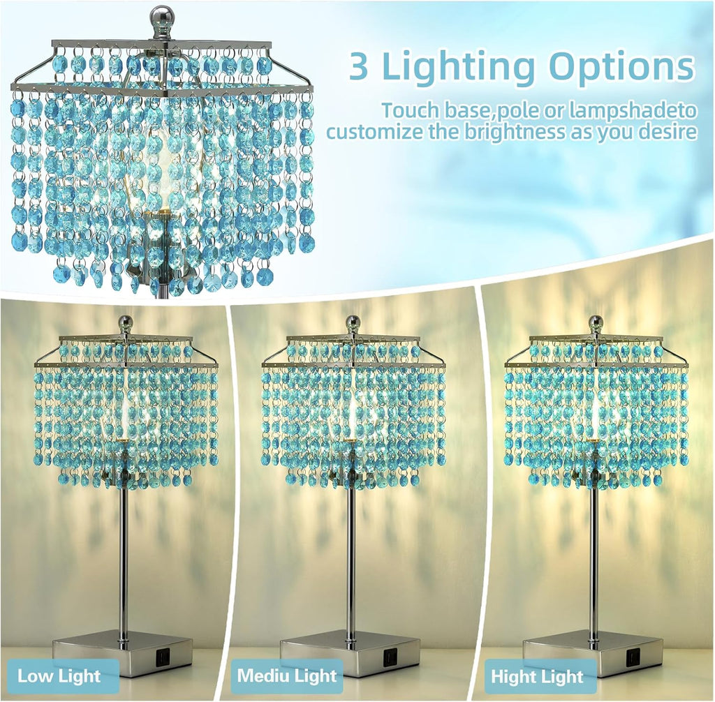 Luvkczc Crystal Table Lamp with Touch Control, Bedside Crystal Table Lamp with USB C+A Ports, Dimmable Lamp for Girls Bedroom, Living…