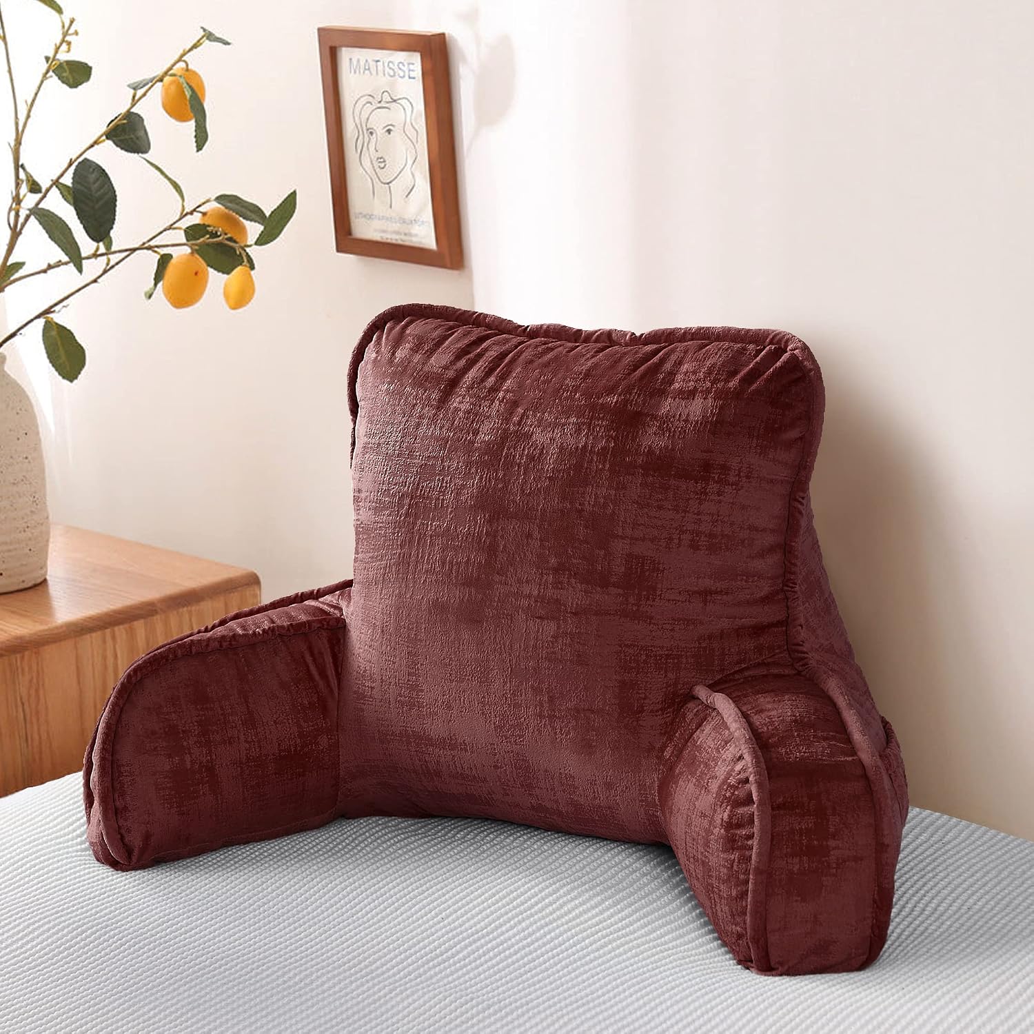 Bytide DIY Assembly Art Velvet Backrest Reading Bed Rest Pillow with Arms & Pockets, 18" H for Sitting in Bed Couch Sofa, Back Support Cush…