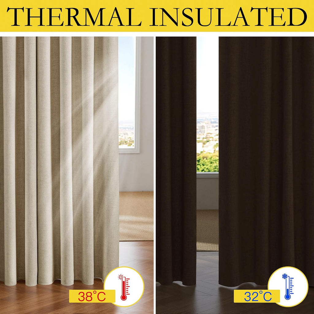 NICETOWN Cream Linen Complete Blackout Curtains 48 inches for Kids Room, 2 Panels, Thermal Insulated & Noise Reducing Window Draperies…