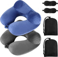 Sintuff 2 Pcs Inflatable Travel Pillow with Compact Bag and Blindfold Velvet Inflatable Neck Airplane Pillow Washable Cushion for…