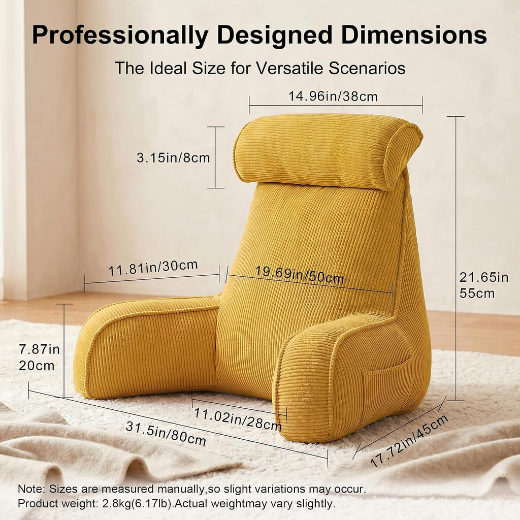 Ailuteie Reading Pillow for Sitting Up in Bed, Backrest Cushion with Arms, Corduroy Support Pillow with Side Pockets & Washable Cover, for…
