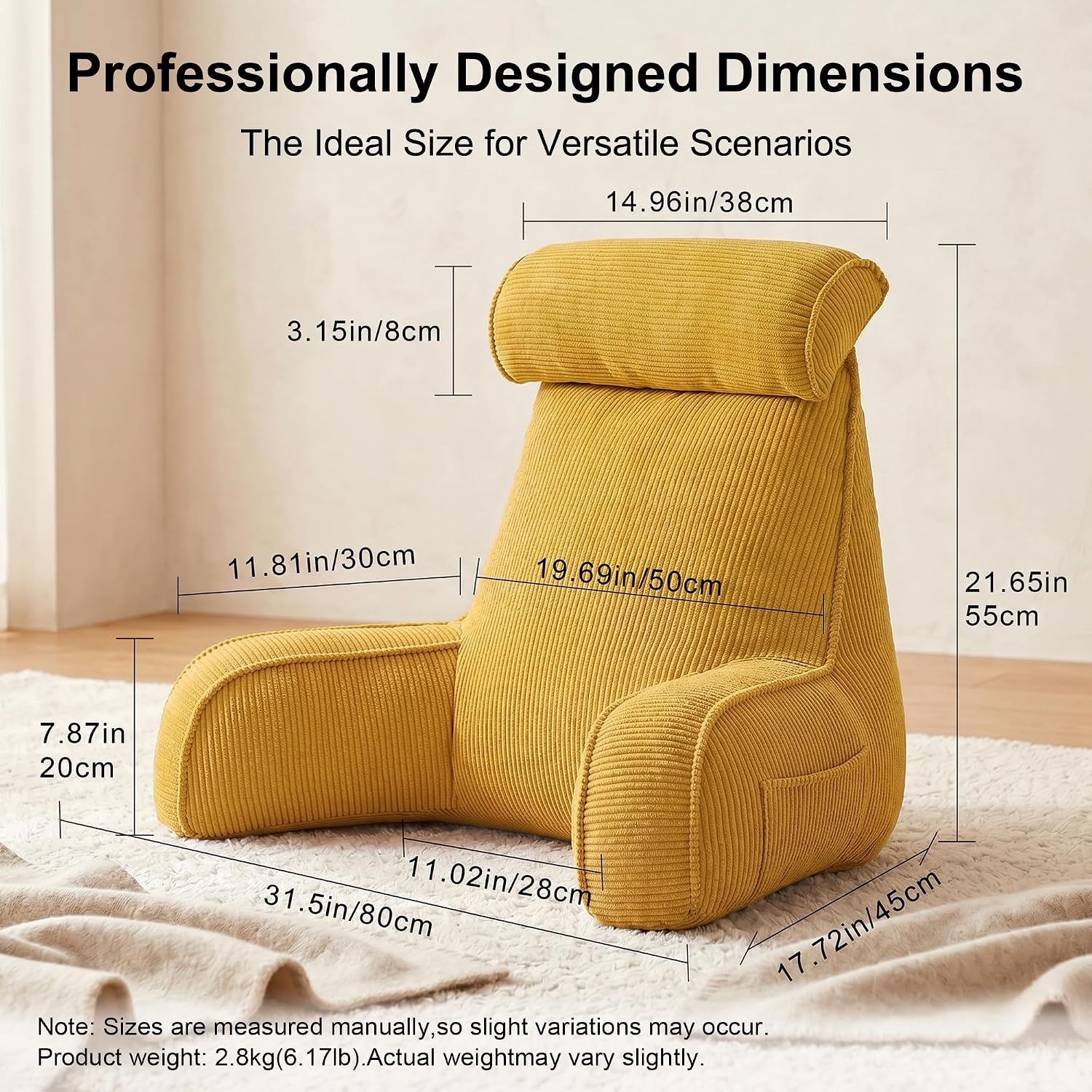 Ailuteie Reading Pillow for Sitting Up in Bed, Backrest Cushion with Arms, Corduroy Support Pillow with Side Pockets & Washable Cover, for…
