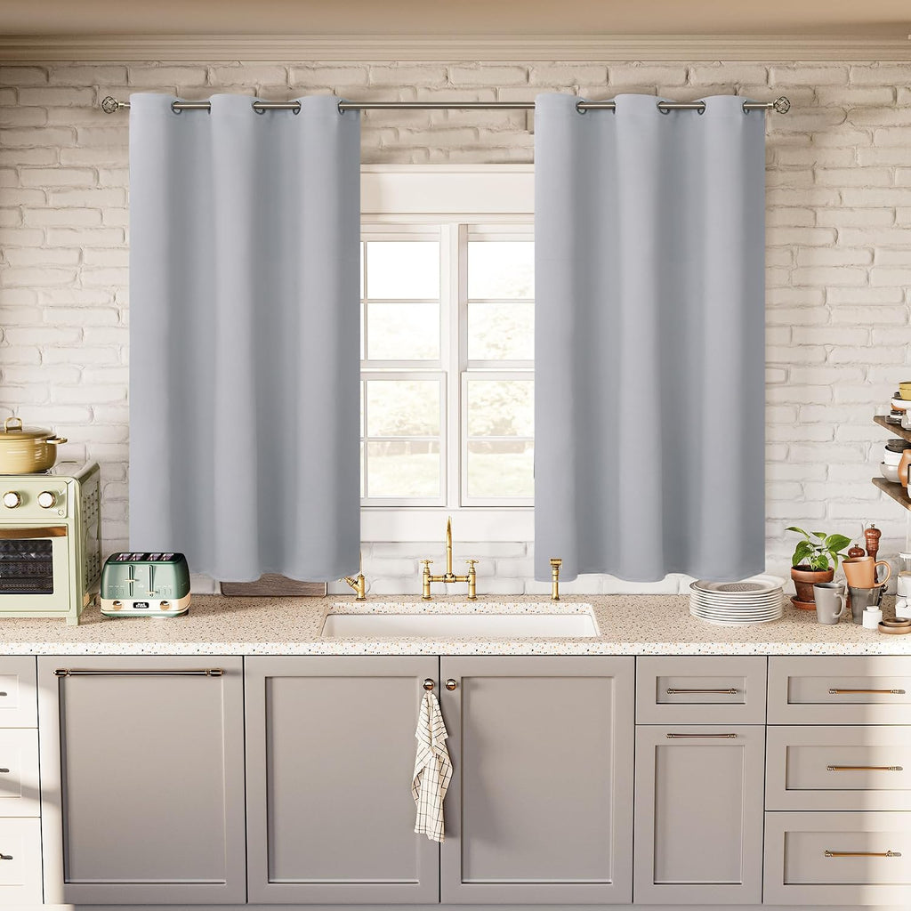 BGment Light Grey Short Blackout Curtains for Small Windows, 38 x 45 Inch Thermal Insulated Tier Set of 2 Panels Sun Blocking Drapes for Ki…
