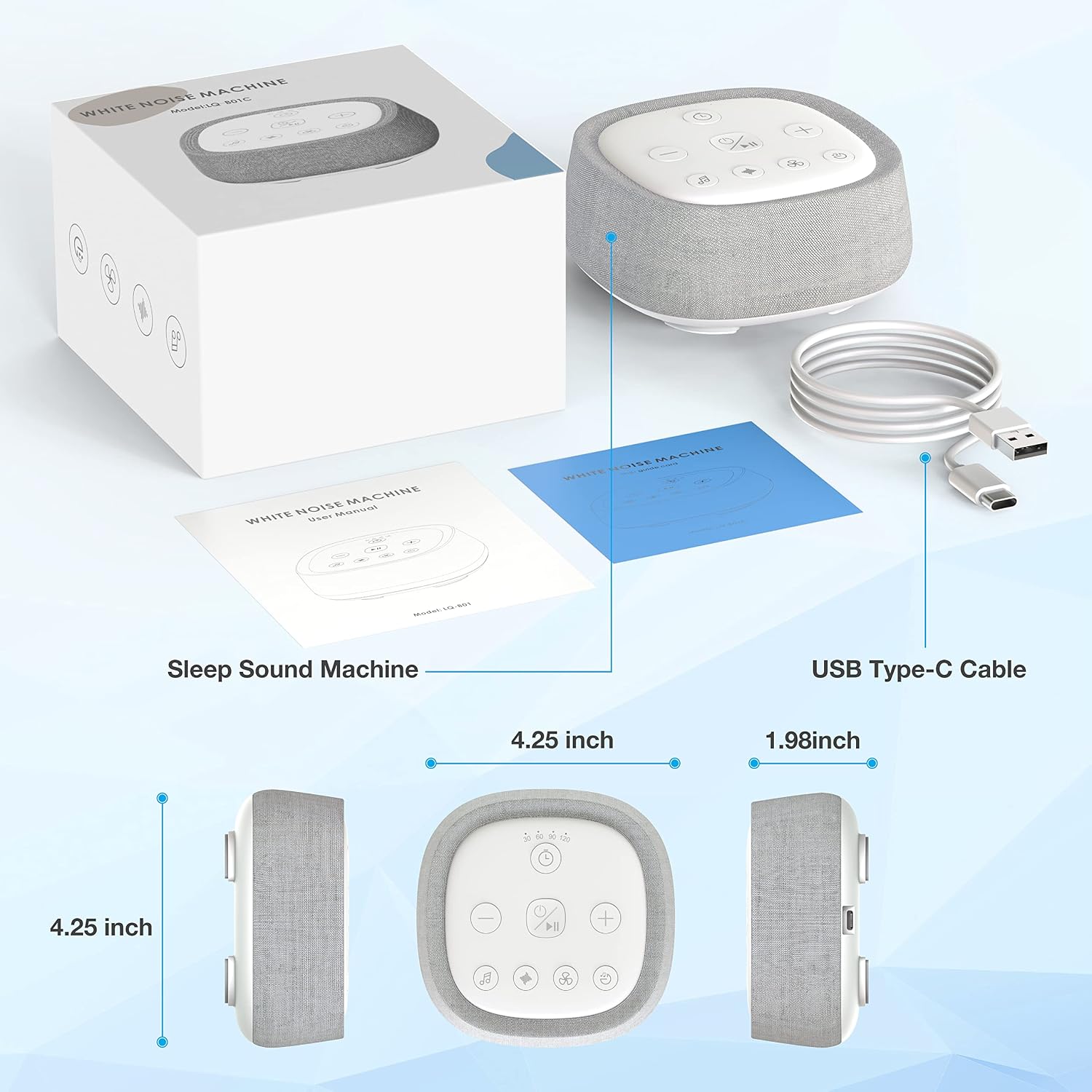 Wobrikosee Rechargeable White Noise Machine with 28 Smoothing Sounds, Portable Sound Machine for Baby Kids Adult Sleeping, Auto-Off Timer,…