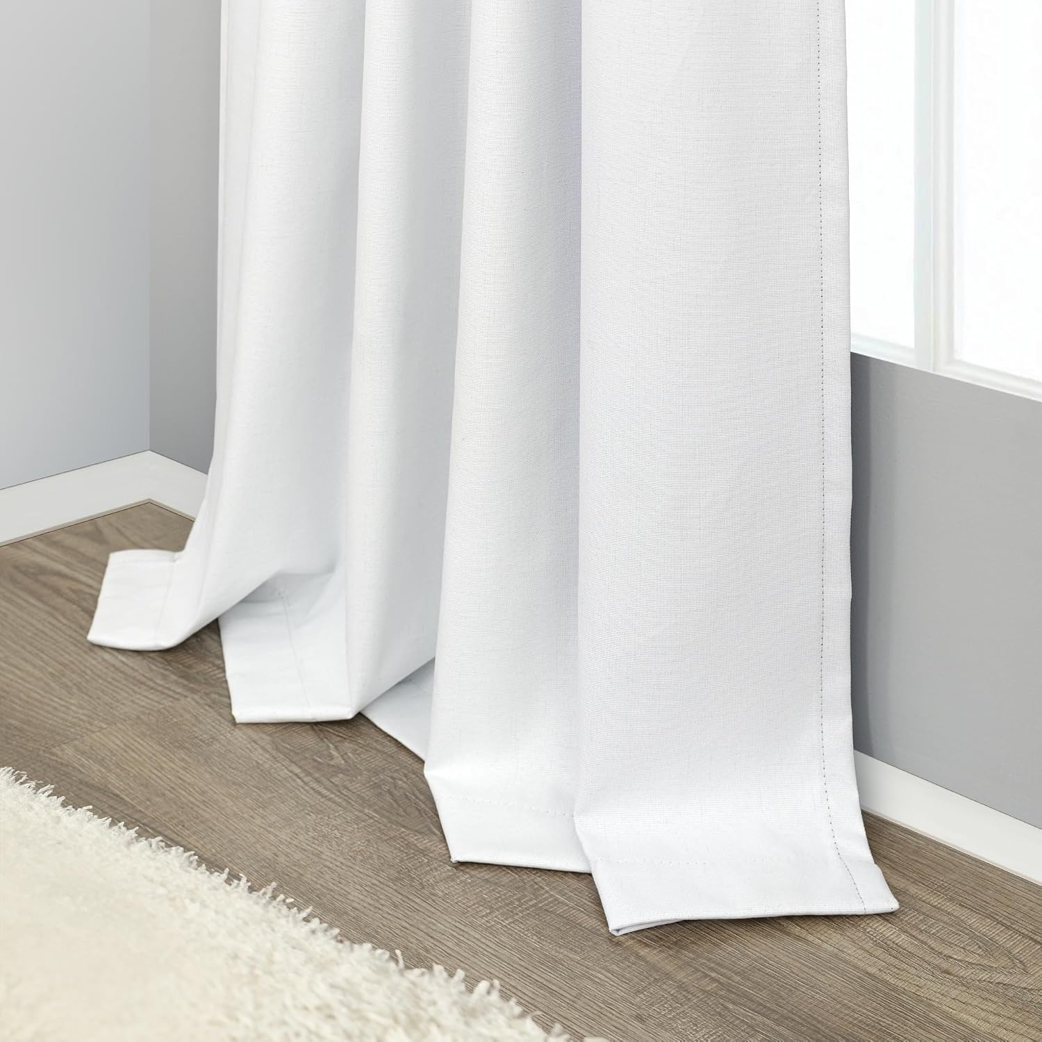 Pitalk Black Out Curtains 63 Inch Long Small White Blackout Energy Saving Dining Room Darkening Curtain for Nursery Office Shabby Chic Faux…
