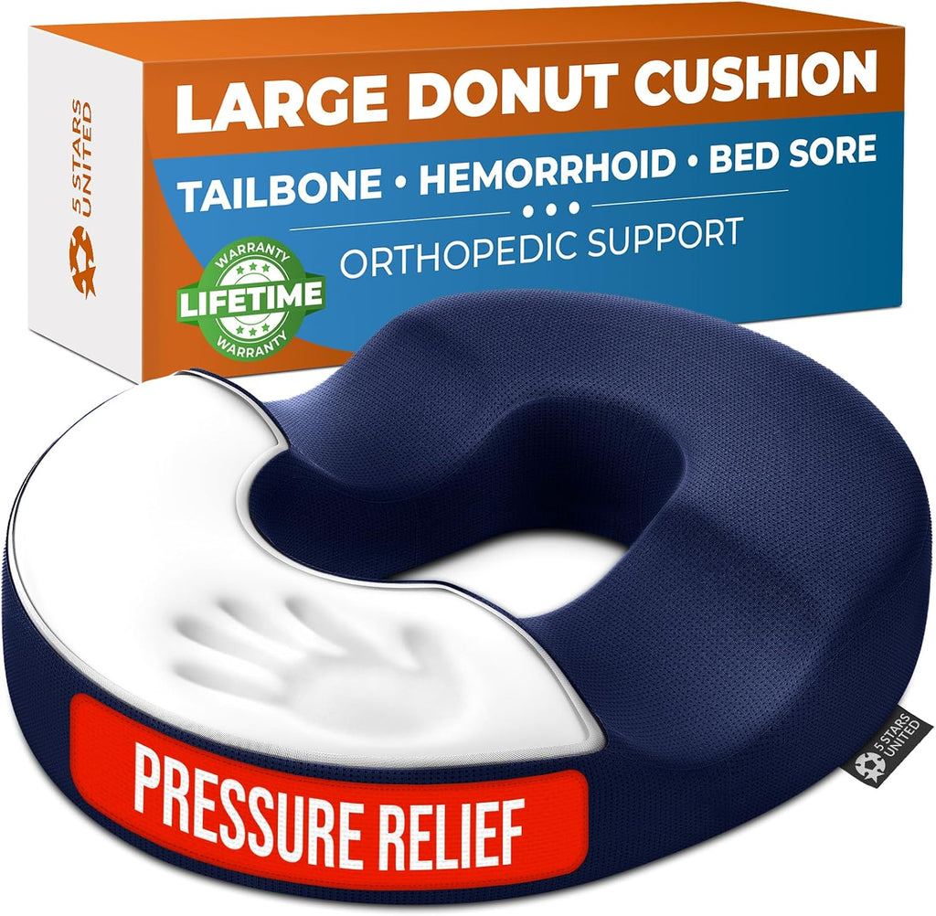 5Starsunited 5 STARS UNITED Donut Pillow Hemorrhoid Tailbone Cushion – Large Floor Cushion for – Coccyx, Prostate, Sciatica, Pelvic Floor,…
