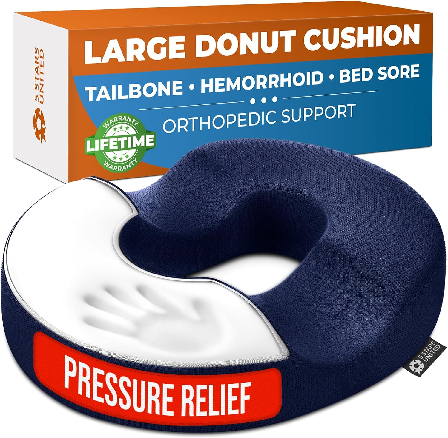 5Starsunited 5 STARS UNITED Donut Pillow Hemorrhoid Tailbone Cushion – Large Floor Cushion for – Coccyx, Prostate, Sciatica, Pelvic Floor,…