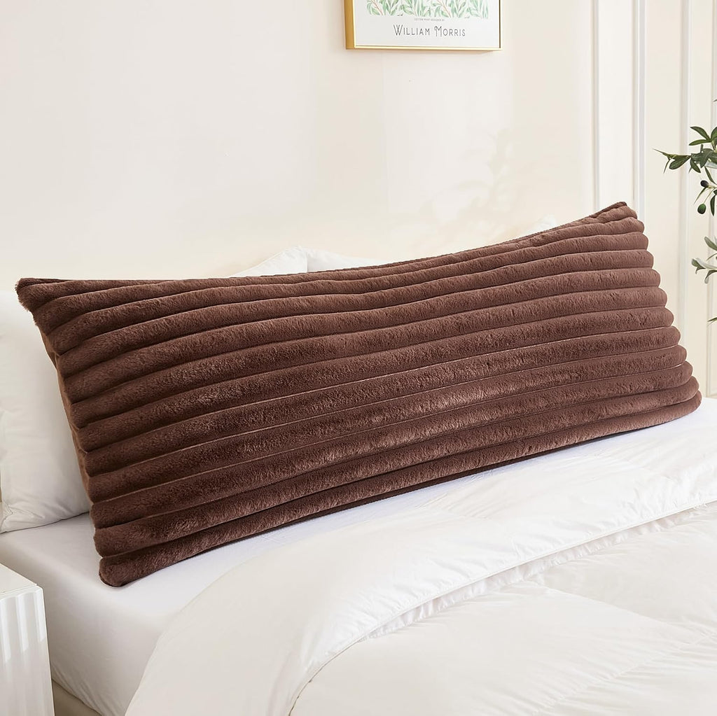 Memfydu Full Body Pillow with Fluffy Stripe Faux Fur Removable Cover, Long Bed Pillow Adult 20x54 Inches for Side Sleeper and Pregnancy, Co…