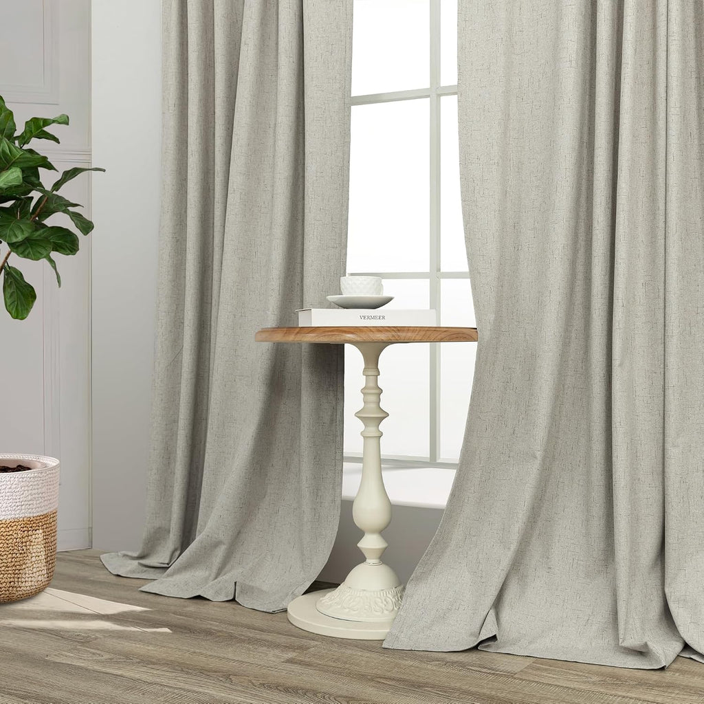 Pitalk Linen Blackout Curtains 84 Inch Length 2 Panels Set for Living Room Bedroom Back Tab Thermal Insulated 100% Black Out Linen Drapes R…