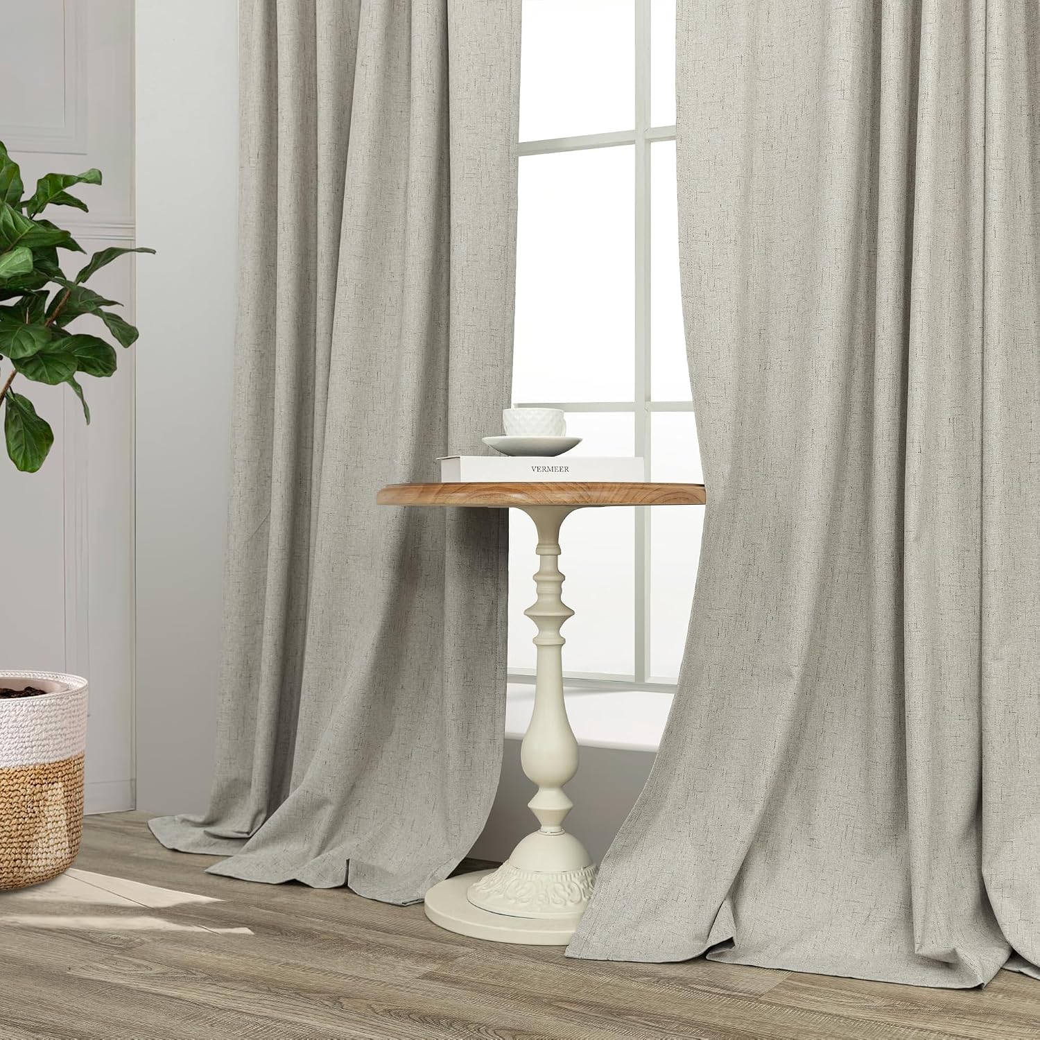 Pitalk Blackout Linen Curtains 96 Inches Long for Living Room 2 Panel Set 100% Black Out Light Blocking Back Tab Neutral Boho Farmhouse 96…