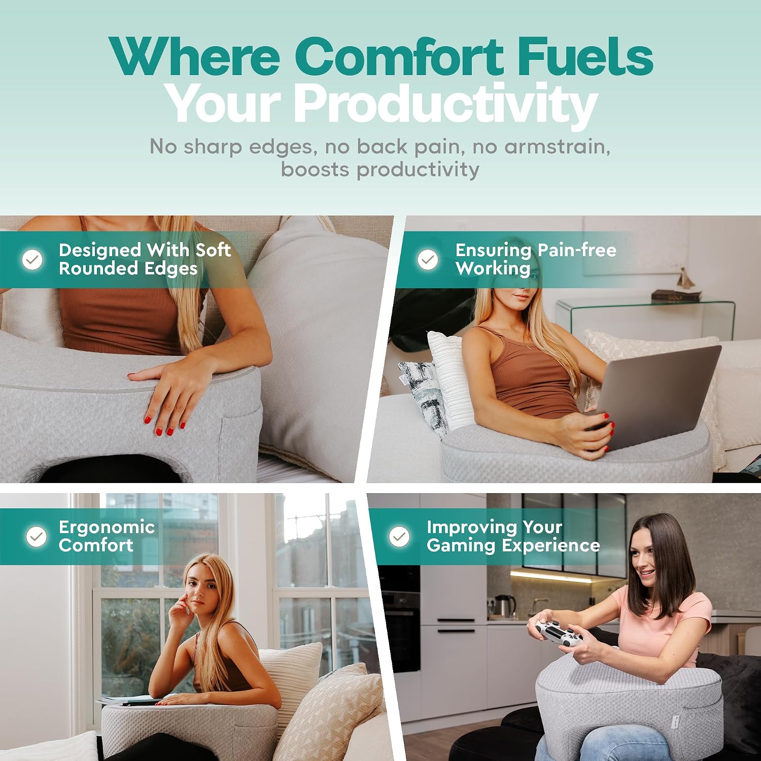 Memory Foam Reading Pillow with Arm Rests & Pocket | Lap Desk for Laptop, Reading and Relaxing on Bed, Couch, or Floor, Armrest and…