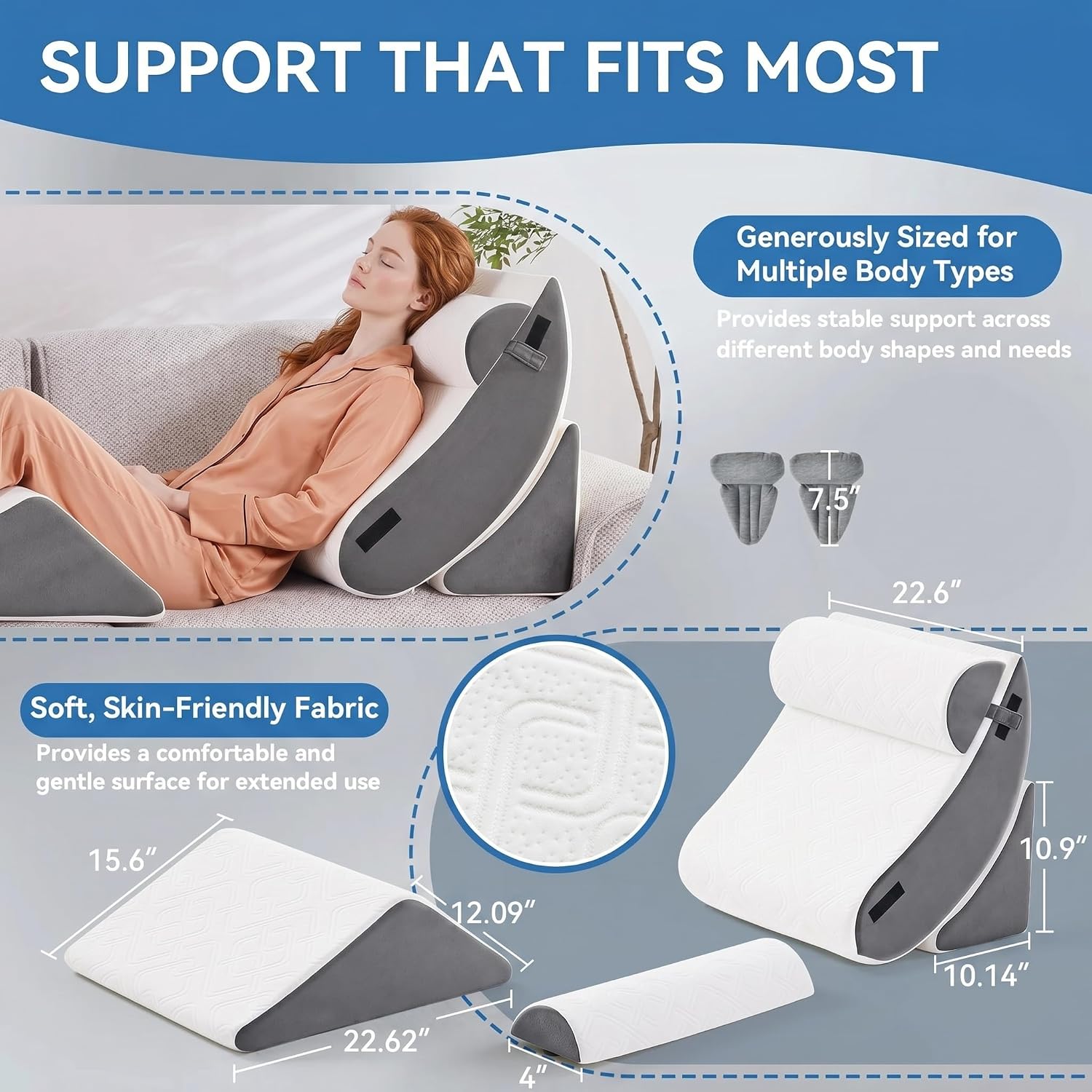 Yosdur 5PCS Wedge Pillow Set for After Surgery, Bed Orthopedic Pillow for Sleeping, Memory Foam Back Pillow for and Acid Reflux, Adju…