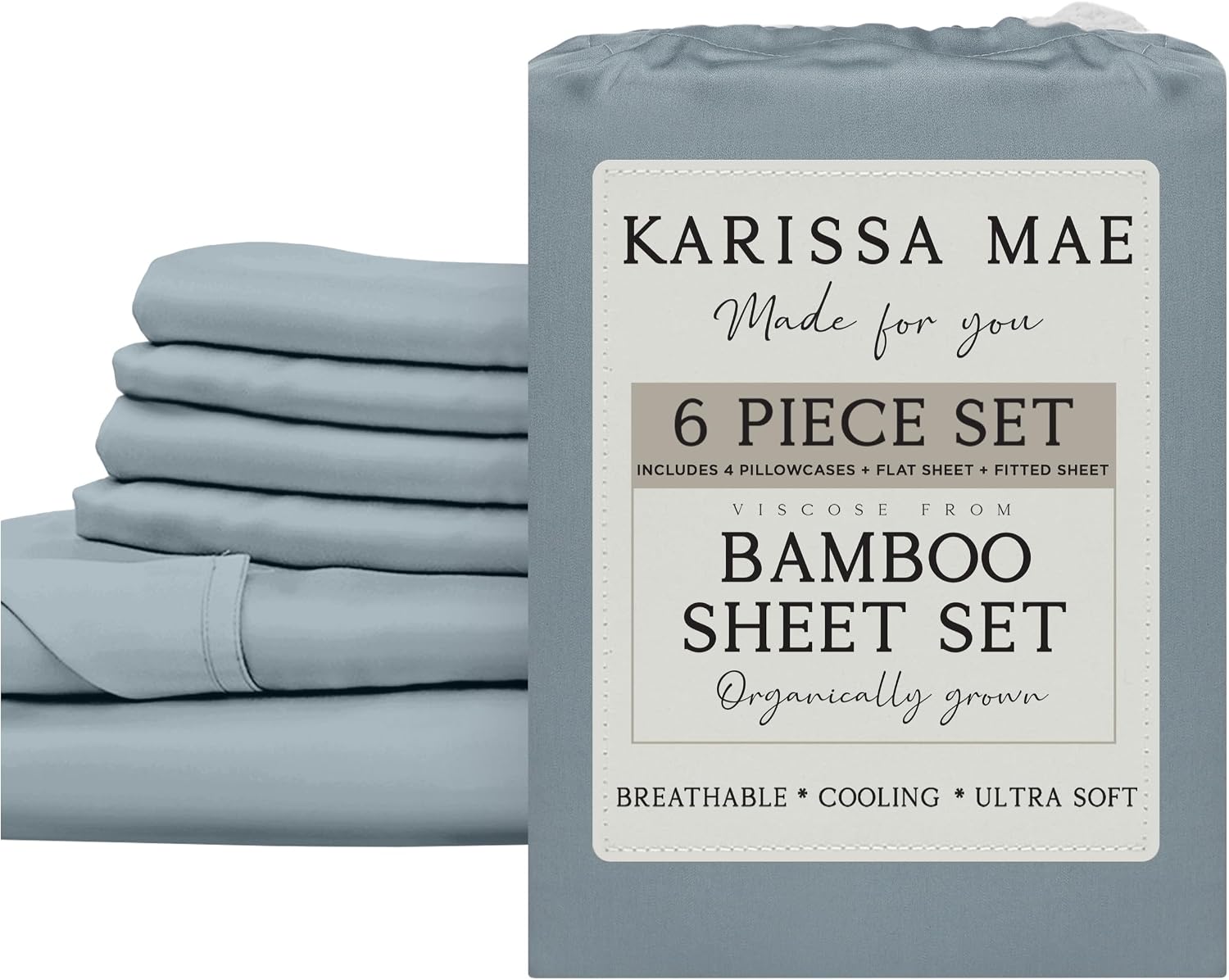 KARISSA MAE 6 Piece Pure Viscose from Bamboo Queen Size Sheet Set | 100% FSC Certified | Luxuriously Soft | Cooling | 18" Deep Pocket…