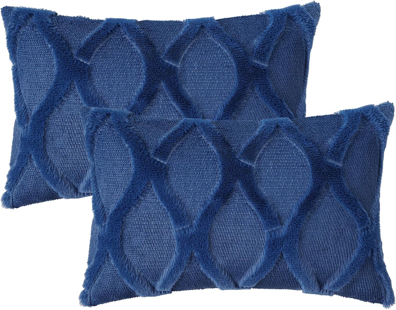 decorUhome Summer Throw Pillow Covers 12x20 Inch Set of 2, Soft Plush Faux Fur Wool Lumbar Dark Blue Accent Couch Pillow Covers for Modern…