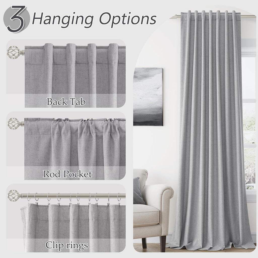 Guken Grey 100% Blackout Curtains 63 Inch Length 2 Panels Set for Living Room Bedroom Back Tab Thermal Insulated Black Out Linen Drapes Roo…