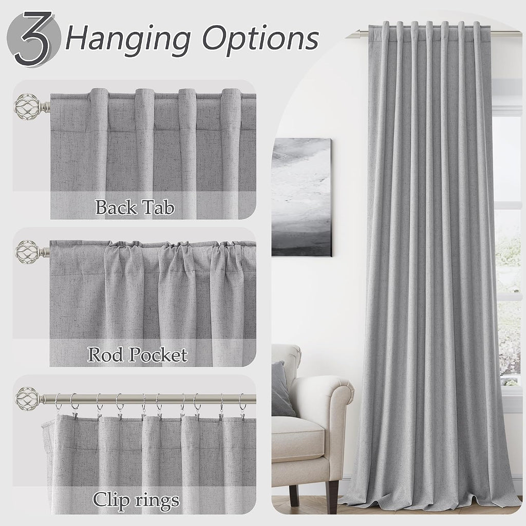 Guken Grey 100% Blackout Curtains 72 Inch Length 2 Panels Set for Living Room Bedroom Back Tab Thermal Insulated Black Out Linen Drapes Roo…