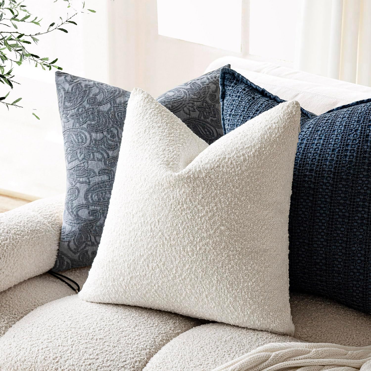 Foindtower Decorative Textured Boucle Throw Pillow Covers Accent Solid Pillow Cases Neutral Soft Cozy Couch Cushion Case for Chair Sofa…