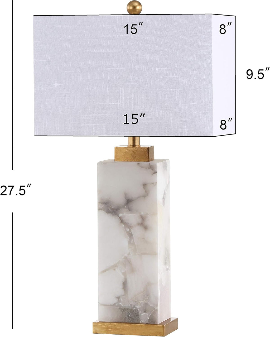 JONATHAN Y 27.5" White/Gold Modern Alabaster Rectangular Table Lamp with Night Light Contemporary Coastal Bedside Lamp for Bedroom with…